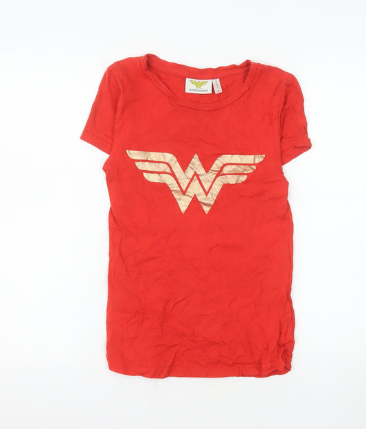 Wonder Woman Women's Red Cotton Short Sleeve Crew Neck T-Shirt Size 8