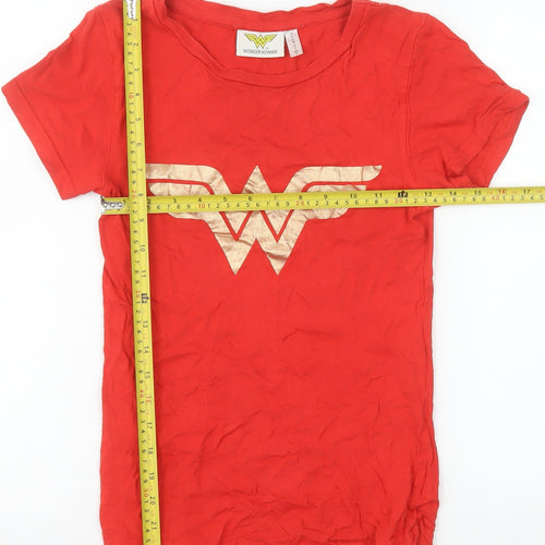 Wonder Woman Women's Red Cotton Short Sleeve Crew Neck T-Shirt Size 8