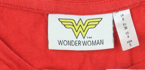 Wonder Woman Women's Red Cotton Short Sleeve Crew Neck T-Shirt Size 8