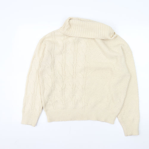 Threadbare Women Beige Roll Neck Cable Knit Jumper Size 8