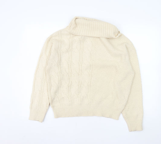 Threadbare Women Beige Roll Neck Cable Knit Jumper Size 8
