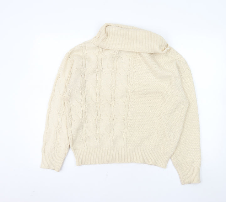 Threadbare Women Beige Roll Neck Cable Knit Jumper Size 8
