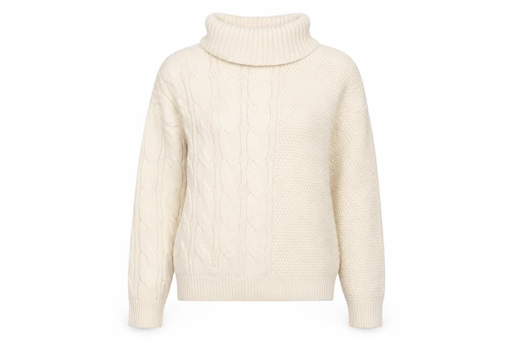 Front view of Threadbare Women Beige Roll Neck Cable Knit Jumper, size 8