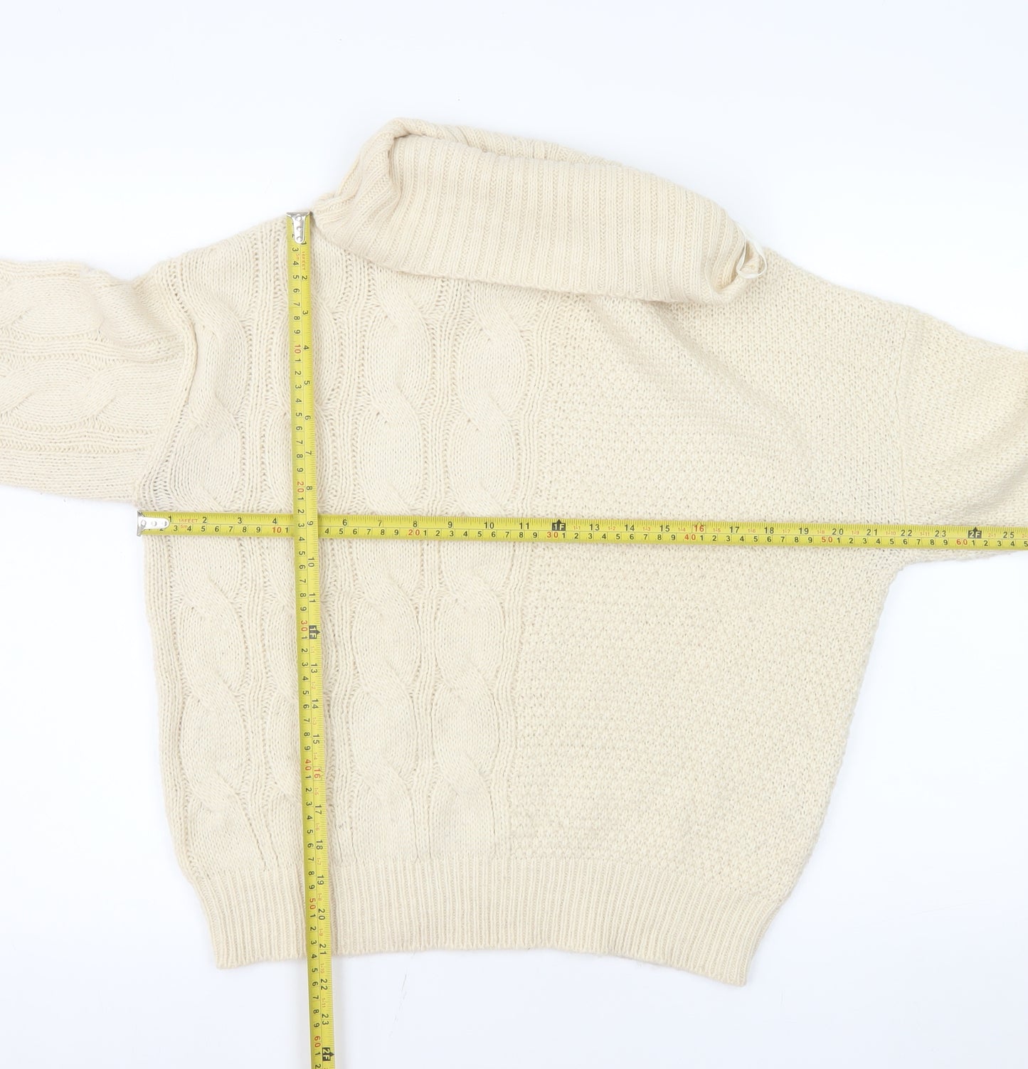 Threadbare Women Beige Roll Neck Cable Knit Jumper Size 8