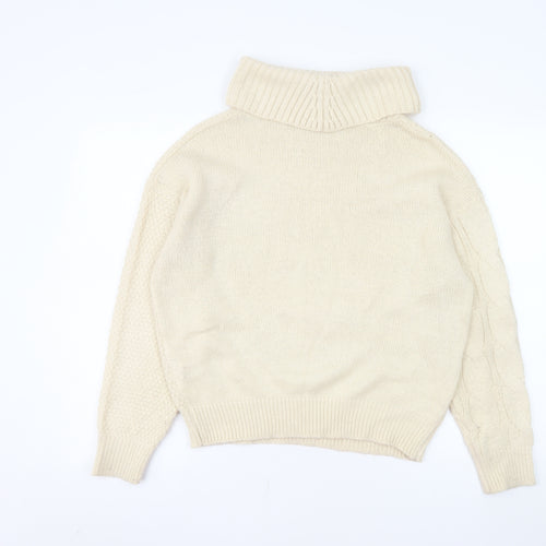 Threadbare Women Beige Roll Neck Cable Knit Jumper Size 8
