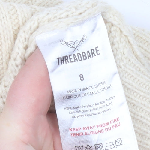Threadbare Women Beige Roll Neck Cable Knit Jumper Size 8