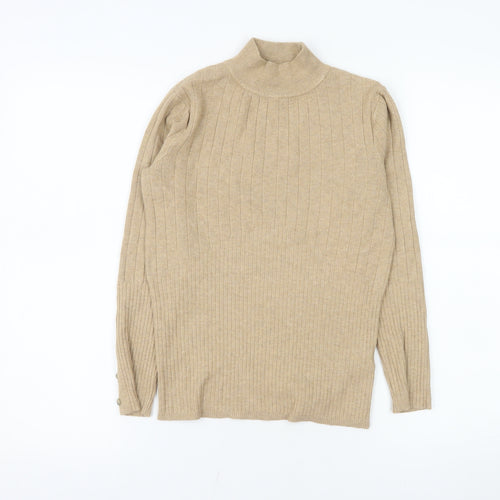 Marks and Spencer Women Beige Mock Neck Ribbed Knit Top Size 8