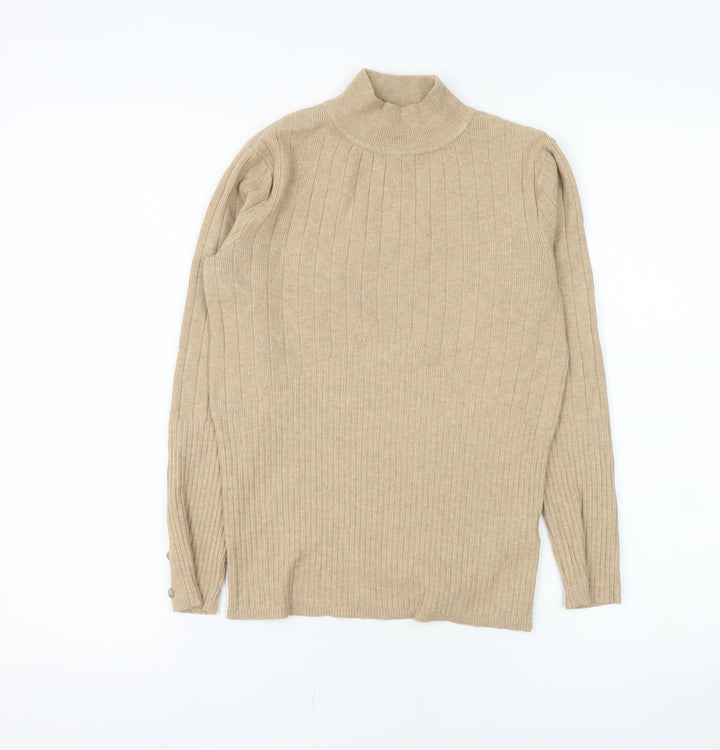 Marks and Spencer Women Beige Mock Neck Ribbed Knit Top Size 8