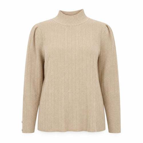 Marks and Spencer Women Beige Mock Neck Ribbed Knit Top Size 8