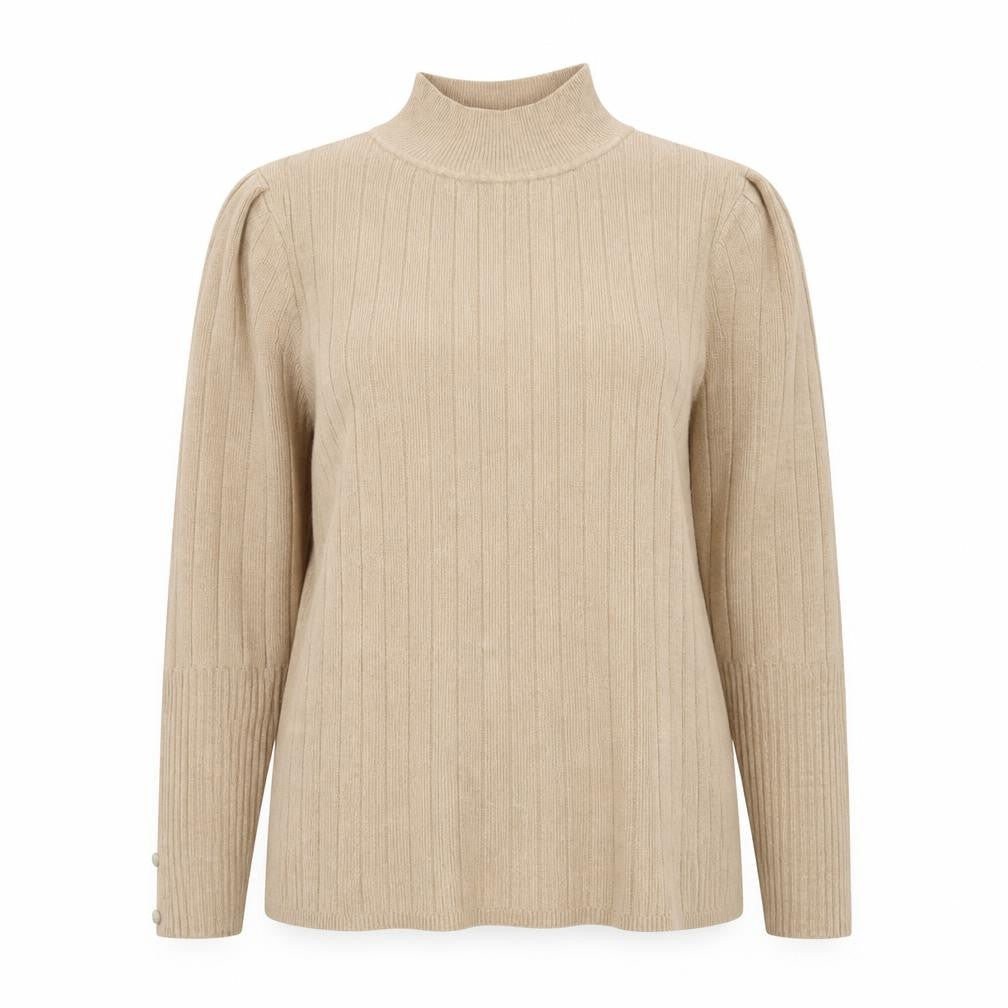 Marks and Spencer Women Beige Mock Neck Ribbed Knit Top Size 8