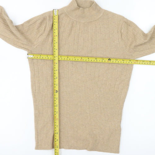 Marks and Spencer Women Beige Mock Neck Ribbed Knit Top Size 8