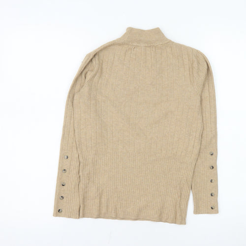 Marks and Spencer Women Beige Mock Neck Ribbed Knit Top Size 8