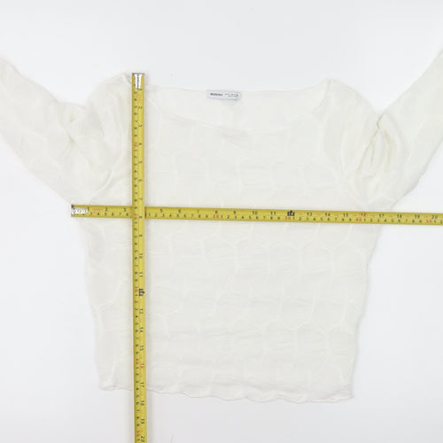 Bershka Women’s White Cropped Long Sleeve Slim Fit Top Size 12