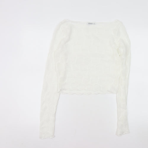 Bershka Women’s White Cropped Long Sleeve Slim Fit Top Size 12