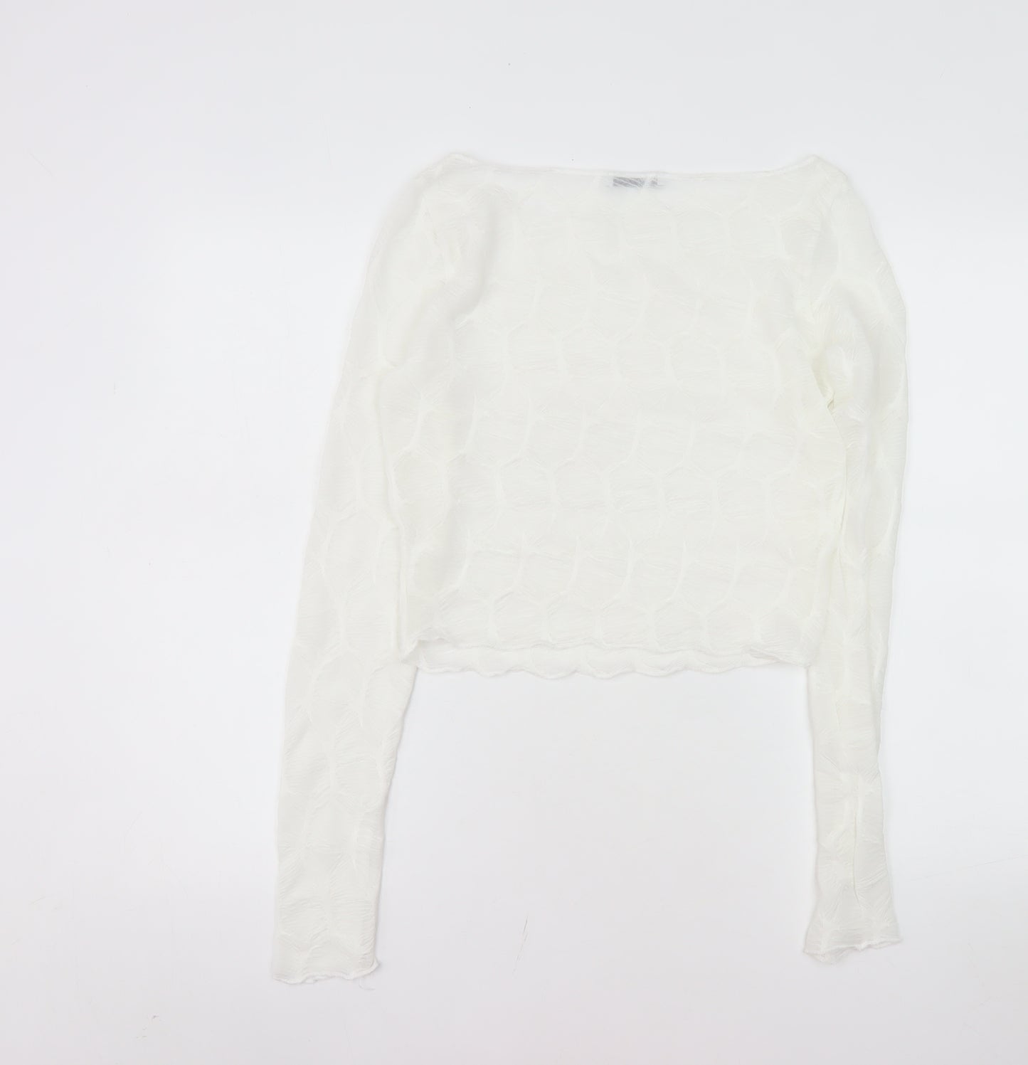 Bershka Women’s White Cropped Long Sleeve Slim Fit Top Size 12