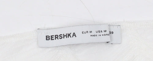 Bershka Women’s White Cropped Long Sleeve Slim Fit Top Size 12