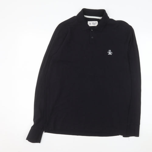 Original Penguin Men's Black Long Sleeve Cotton Polo Shirt M