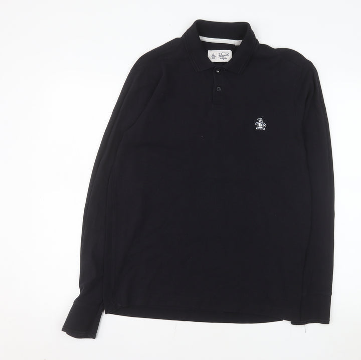 Original Penguin Men's Black Long Sleeve Cotton Polo Shirt M