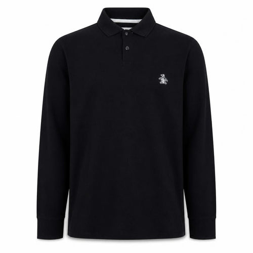Original Penguin Men's Black Long Sleeve Cotton Polo Shirt M