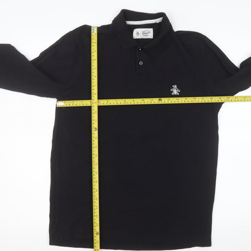 Original Penguin Men's Black Long Sleeve Cotton Polo Shirt M