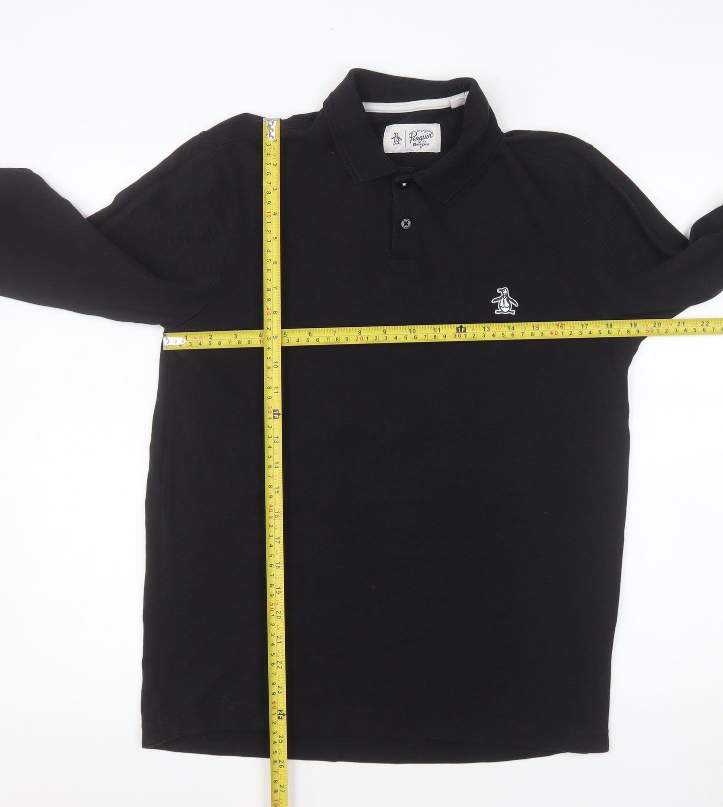 Original Penguin Men's Black Long Sleeve Cotton Polo Shirt M