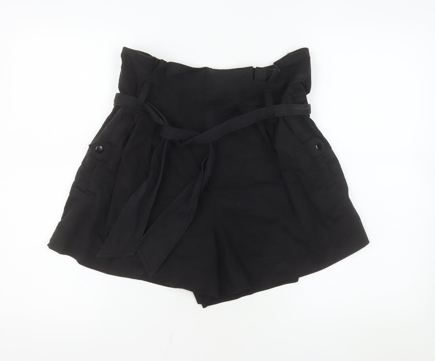 Topshop Women Black Size 14 Paperbag Belted High Waist Shorts