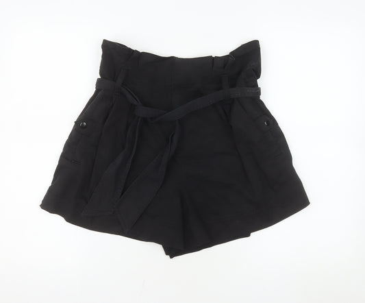 Topshop Women Black Size 14 Paperbag Belted High Waist Shorts