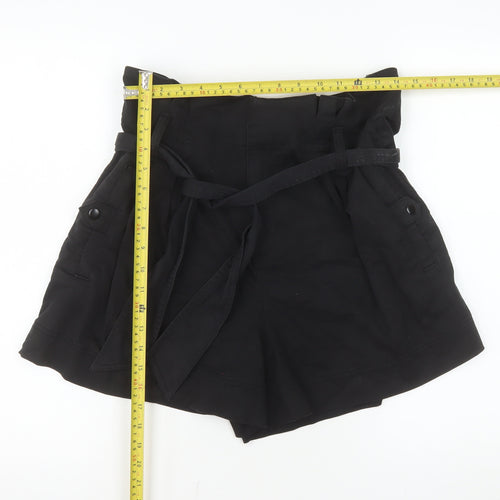 Topshop Women Black Size 14 Paperbag Belted High Waist Shorts