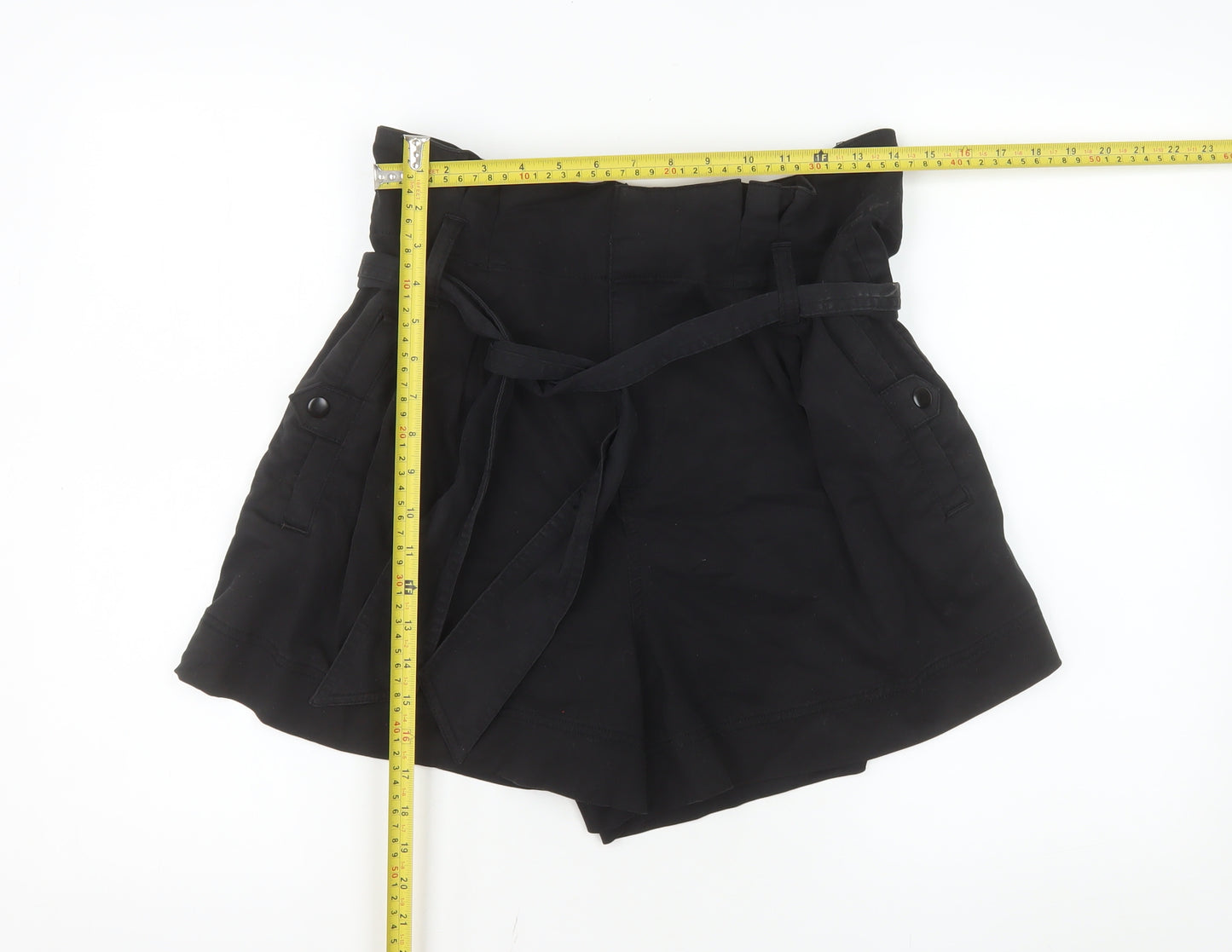 Topshop Women Black Size 14 Paperbag Belted High Waist Shorts