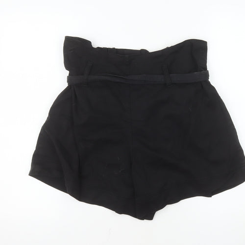 Topshop Women Black Size 14 Paperbag Belted High Waist Shorts
