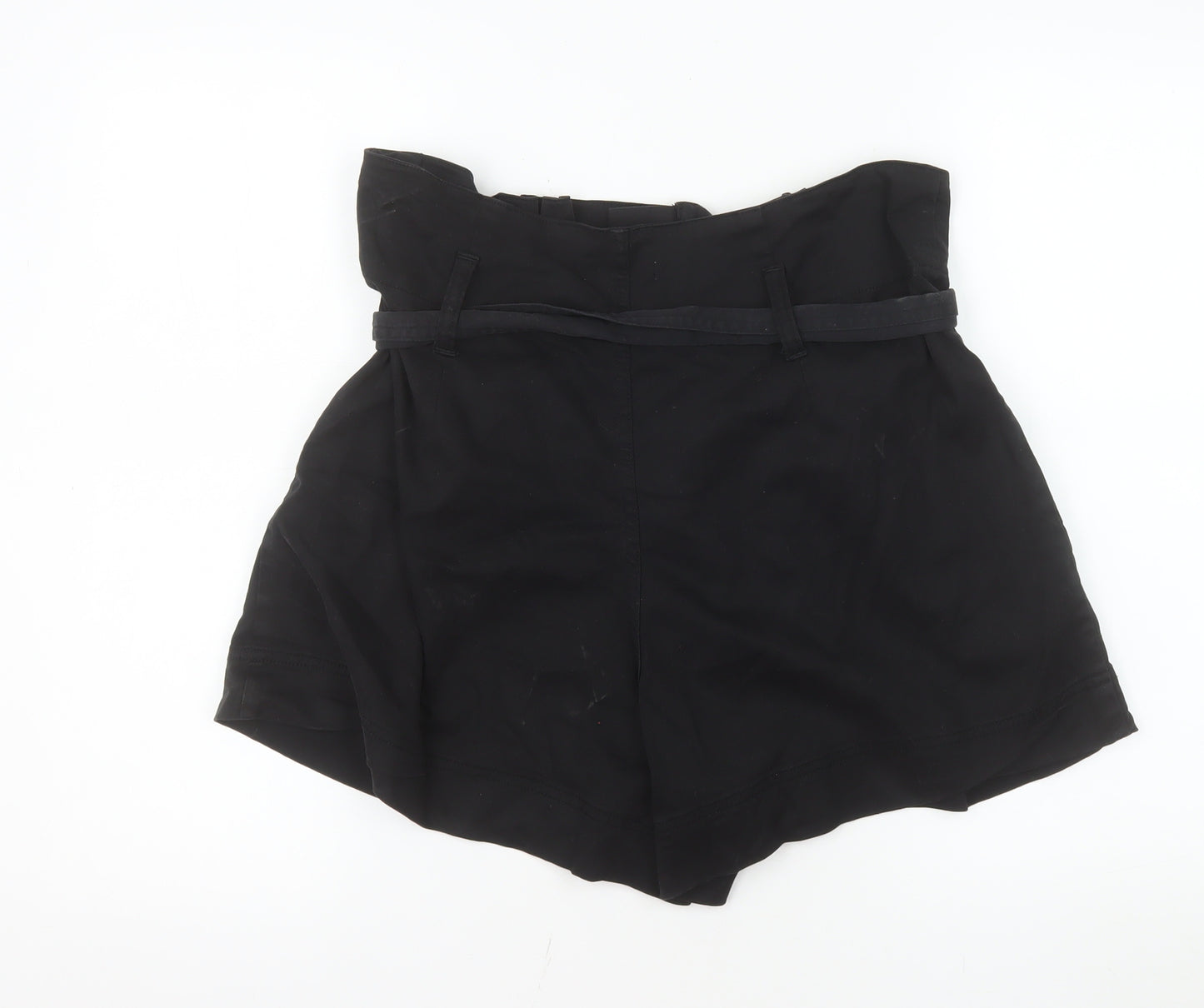 Topshop Women Black Size 14 Paperbag Belted High Waist Shorts