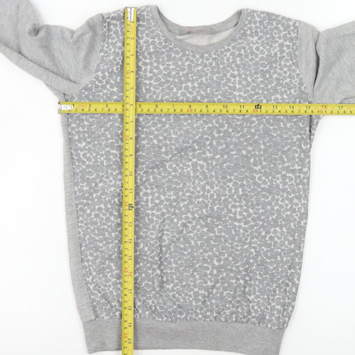 Dorothy Perkins Women Grey Animal Print Jersey Long Sleeve Top Size 6
