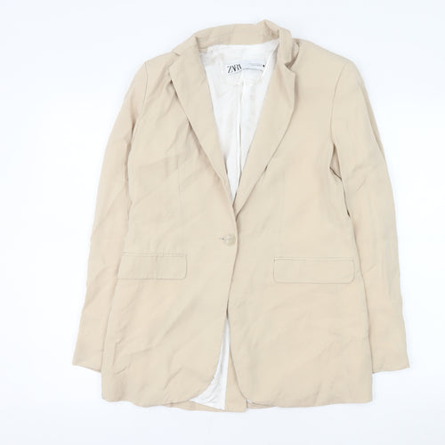 Zara Women Beige Single-Breasted Blazer XS Classic Workwear