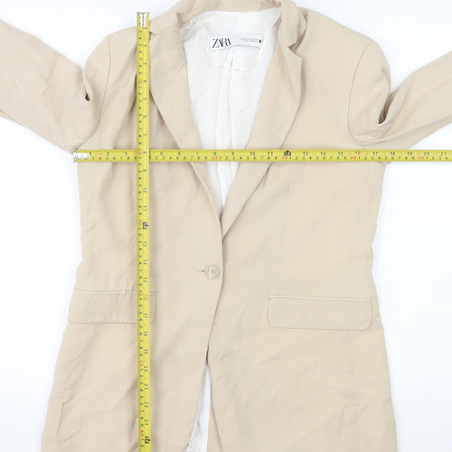 Zara Women Beige Single-Breasted Blazer XS Classic Workwear