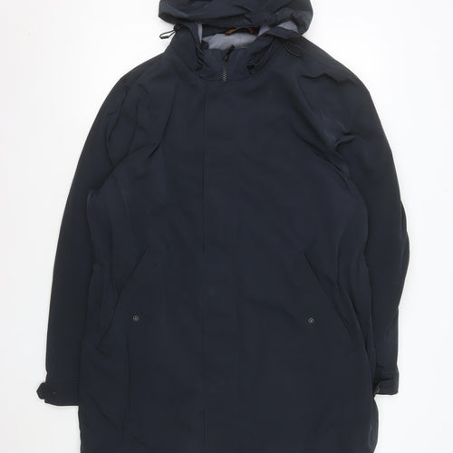 Massimo Dutti Women Blue Long Hooded Parka Coat Size 14