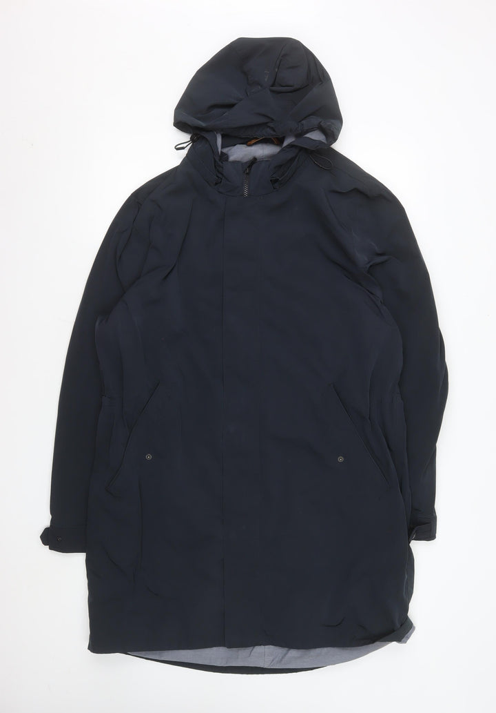 Massimo Dutti Women Blue Long Hooded Parka Coat Size 14