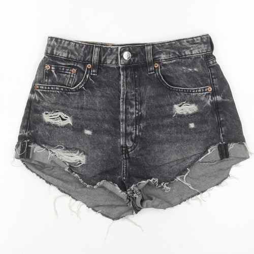 H&M Divided Womens Black Acid Wash Cut-Off Denim Shorts Size 8