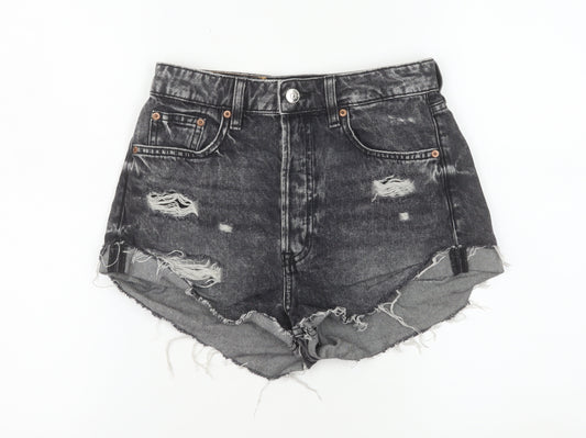 H&M Divided Womens Black Acid Wash Cut-Off Denim Shorts Size 8