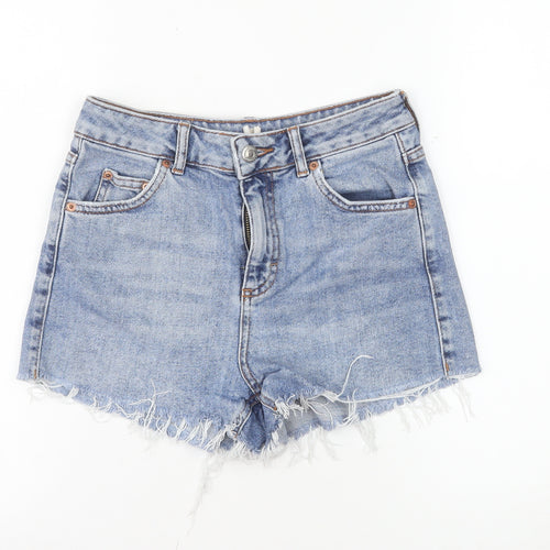Topshop Womens Blue Denim Cut-Off High Waist Shorts UK 8