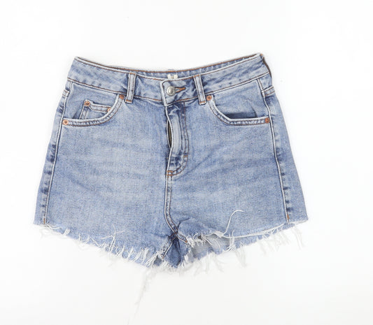 Topshop Womens Blue Denim Cut-Off High Waist Shorts UK 8
