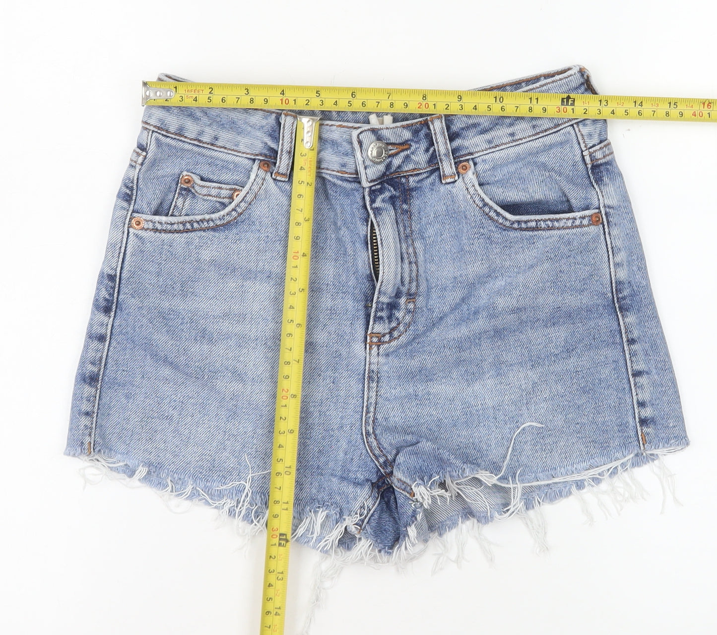 Topshop Womens Blue Denim Cut-Off High Waist Shorts UK 8