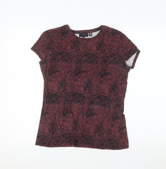 Ted Baker Women's Red Floral Jersey Cotton T-Shirt Size 10