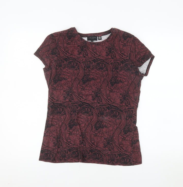 Ted Baker Women's Red Floral Jersey Cotton T-Shirt Size 10