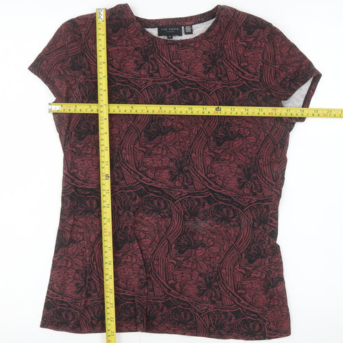 Ted Baker Women's Red Floral Jersey Cotton T-Shirt Size 10