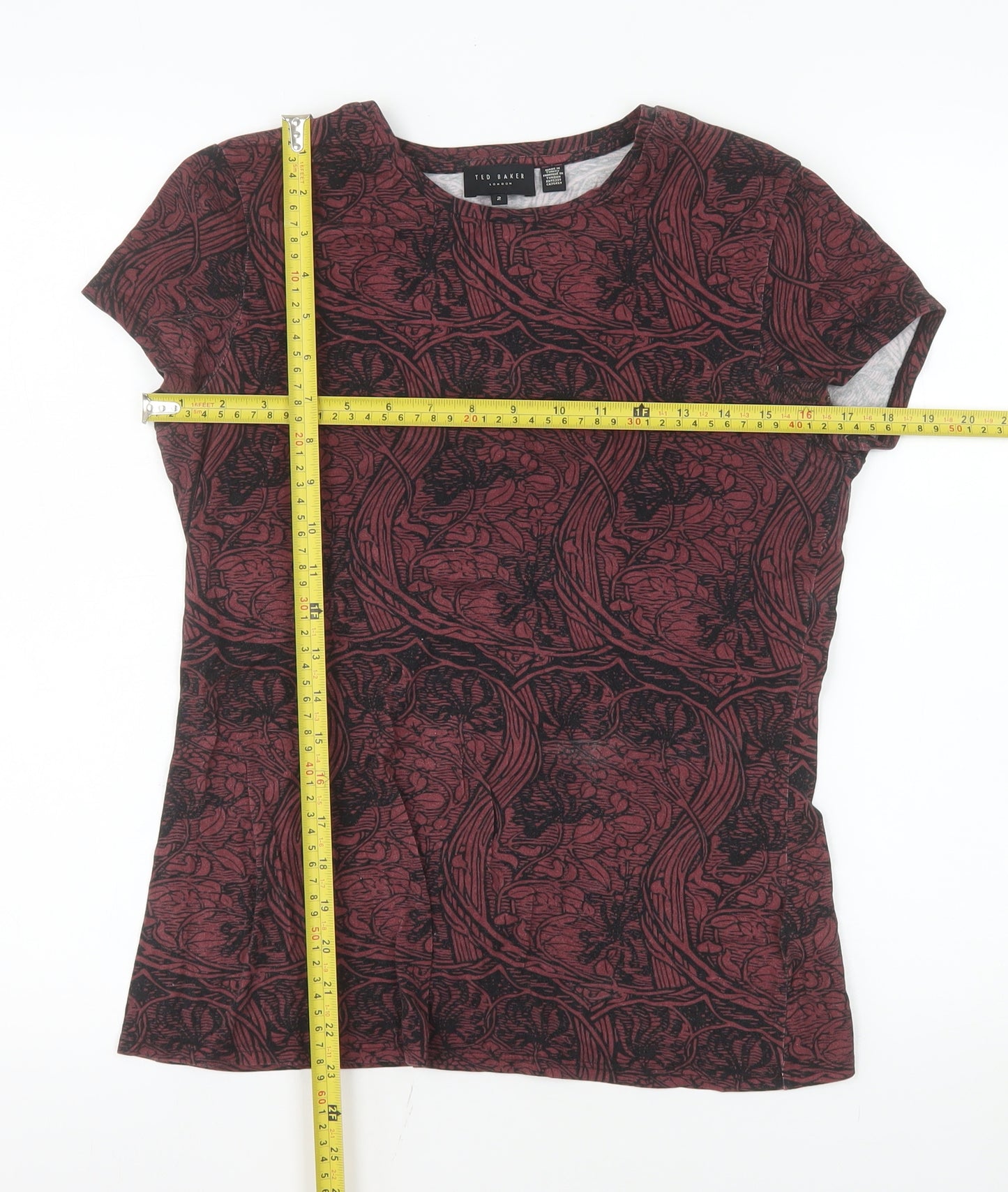 Ted Baker Women's Red Floral Jersey Cotton T-Shirt Size 10