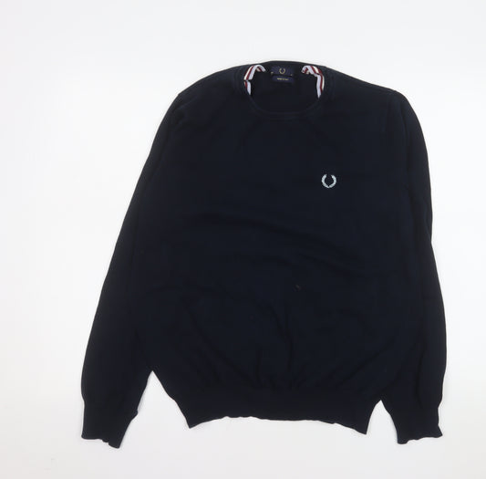 Fred Perry Men's Blue Cotton Crew Neck Jumper L Classic Knit