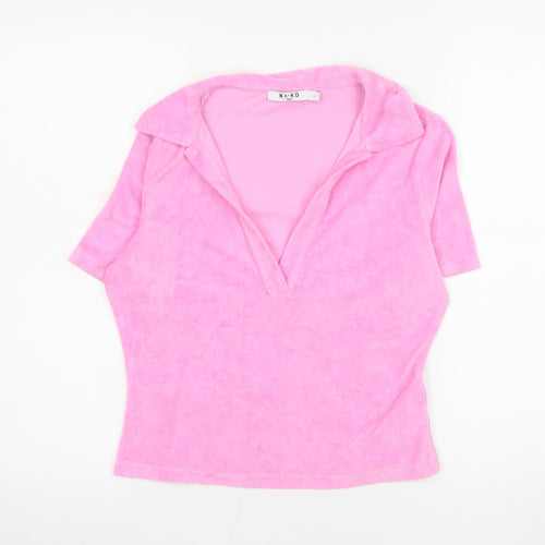 NA-KD Women’s Pink Collared Short Sleeve Terry Polo Top Size L