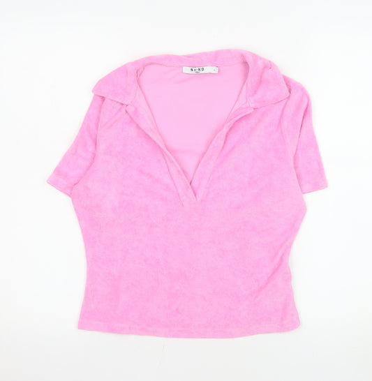 NA-KD Women’s Pink Collared Short Sleeve Terry Polo Top Size L