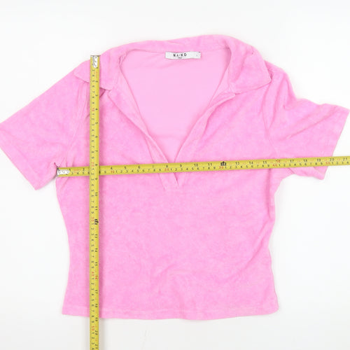 NA-KD Women’s Pink Collared Short Sleeve Terry Polo Top Size L