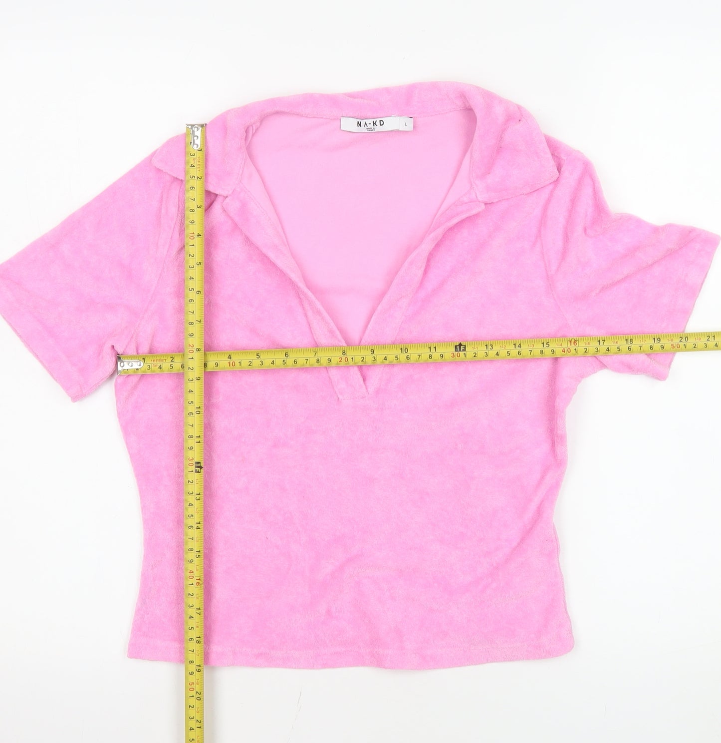 NA-KD Women’s Pink Collared Short Sleeve Terry Polo Top Size L